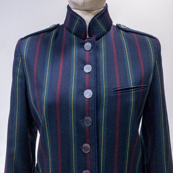 Shanghai Tang M Stripe Mandarin Blazer Jacket Navy - Picture 7 of 13